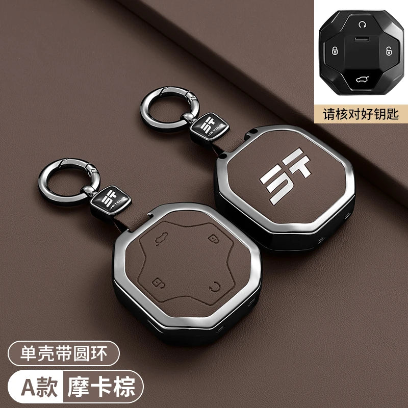 Car Accessories Zinc Alloy Leather Key Case Cover Holder For Chery Jetour Traveller 2023 2024 Jetour T2 T1 Freedom sayaragear