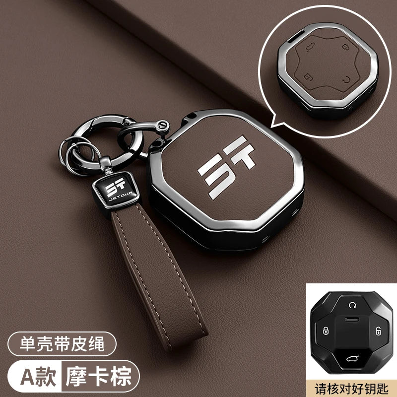 Car Accessories Zinc Alloy Leather Key Case Cover Holder For Chery Jetour Traveller 2023 2024 Jetour T2 T1 Freedom sayaragear
