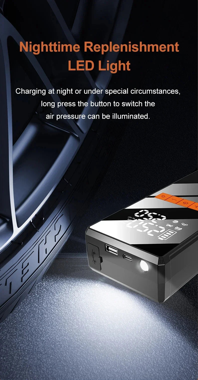 12V Car Jump Starter 4 In 1 Car Wireless Tire Inflator Pump Air Compressor Power Bank Potable Battery Starting Fast Charging sayaragear