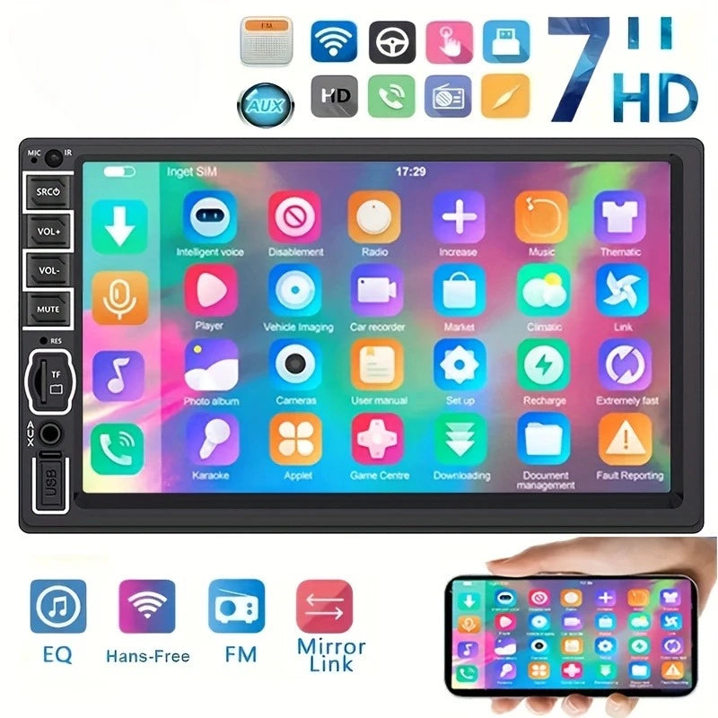 7inch HD Double Din Car Stereo Radio MP5 Player with Steering Wheel Remote Support Mirror Link B-T Touch Screen USB TF FM AUX sayaragear