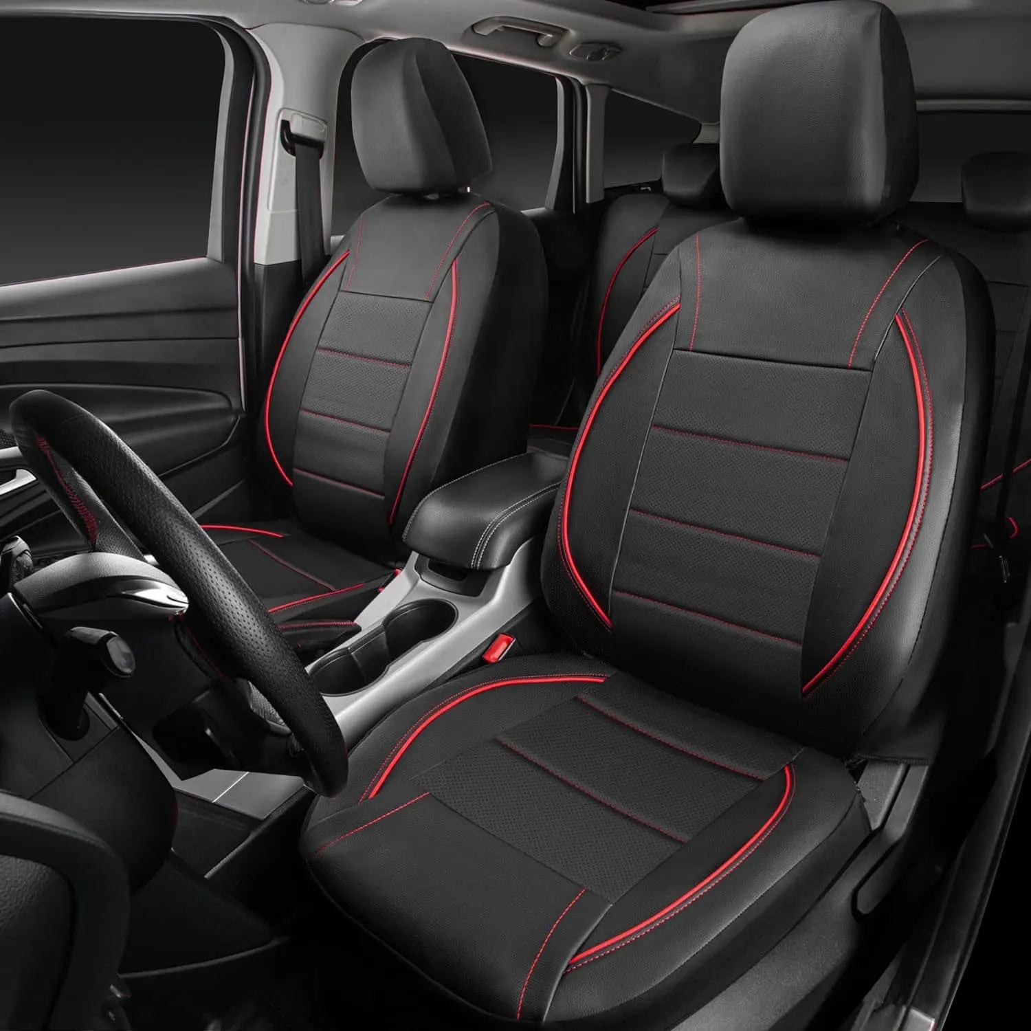 Universal Leather Car Seat Covers Red Simple Waterproof 5 Seat Car Seat Cover sayaragear