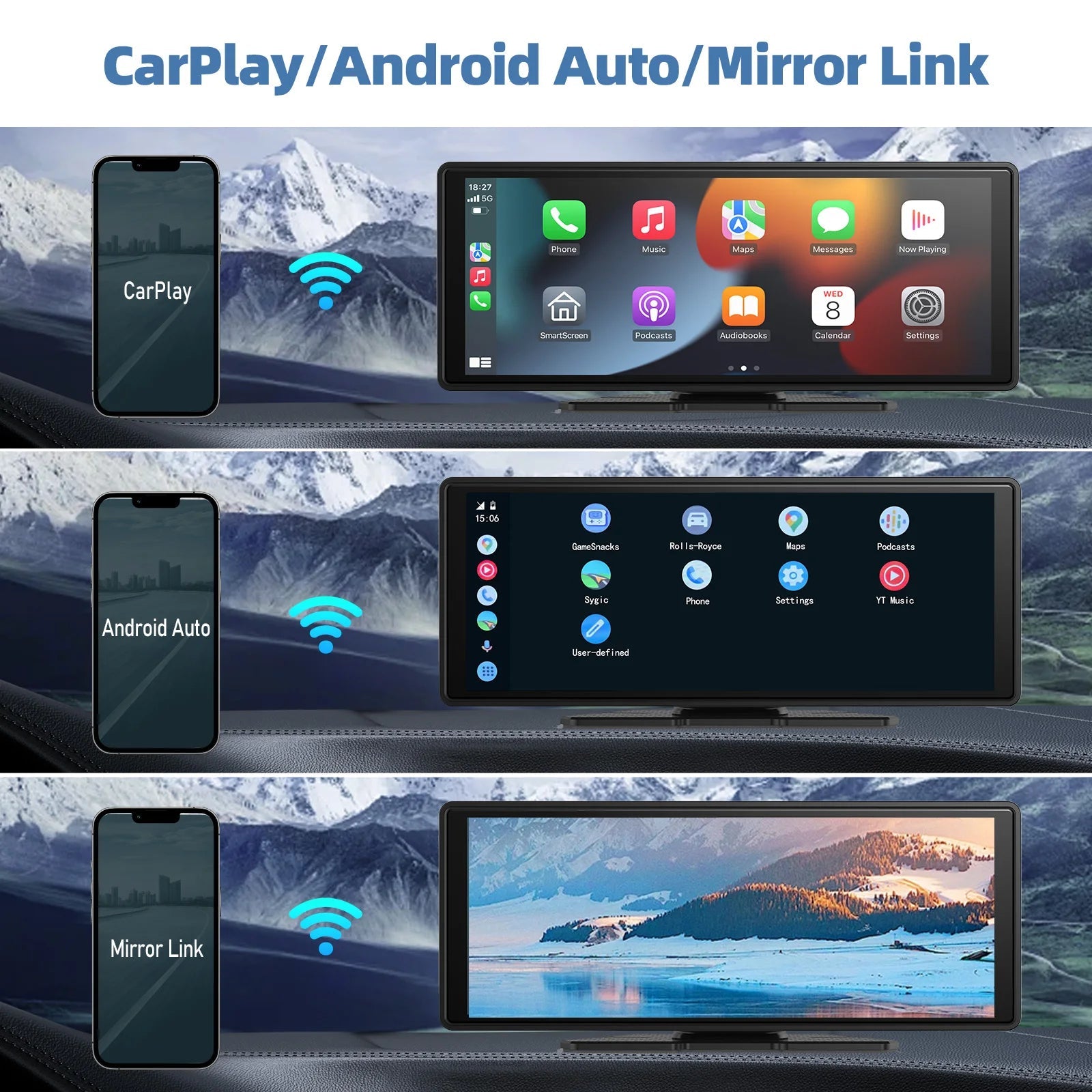 Universal Portable Wireless Carplay Screen for Car with Android Auto Touchscreen Car Stereo System sayaragear