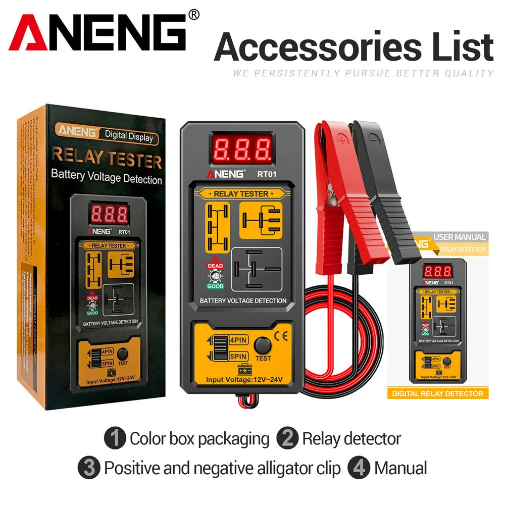 ANENG 11-25V Relay Detector RT01 Digital Universal 4/5 Pins Car Battery Vehicle Detection Digital Display Voltage Battery Tester sayaragear