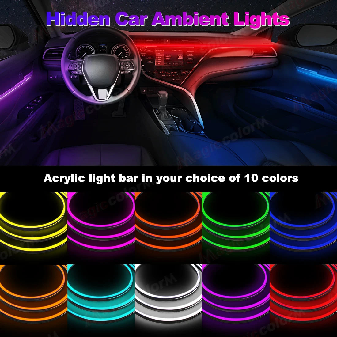 EL Wire Car LED Ambient Light Car Interior Decorative Lamp For Universal DIY Flexible Hidden Cuttable Colour Acrylic Strip 110cm sayaragear
