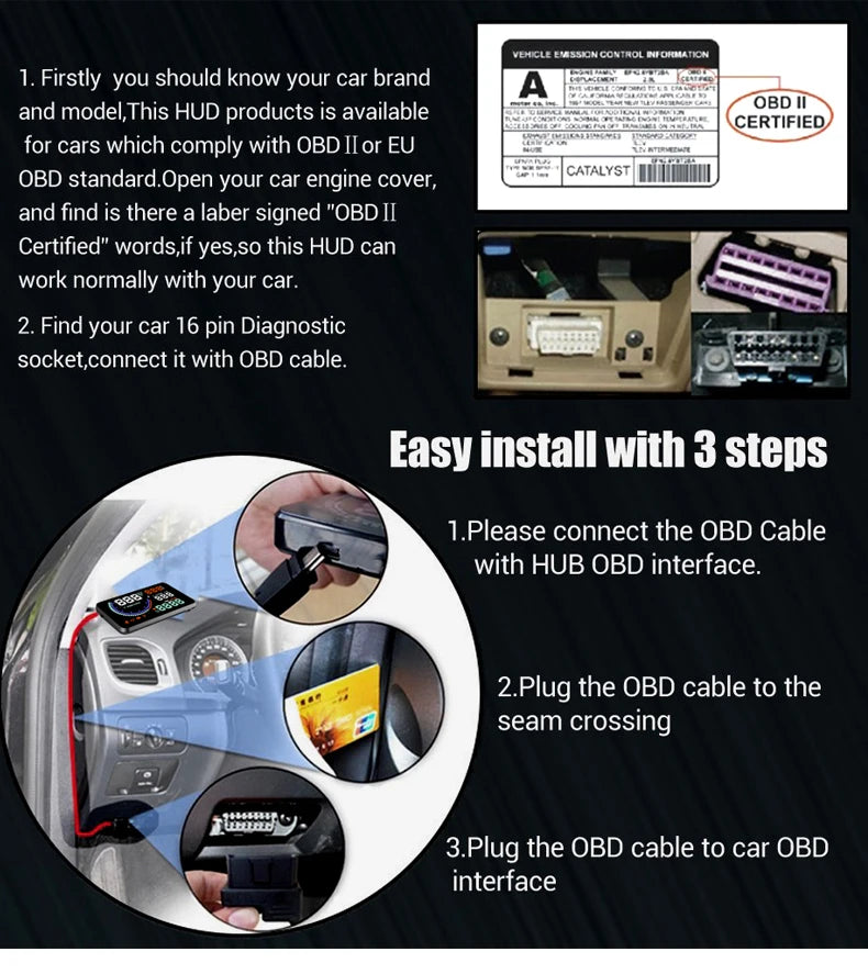 KWHUD HUD Head Up Display Car OBD2 Digital Speedometer RPM Tacho Volt Water Temp Meter Windshield Speed Projector Car Electronic sayaragear