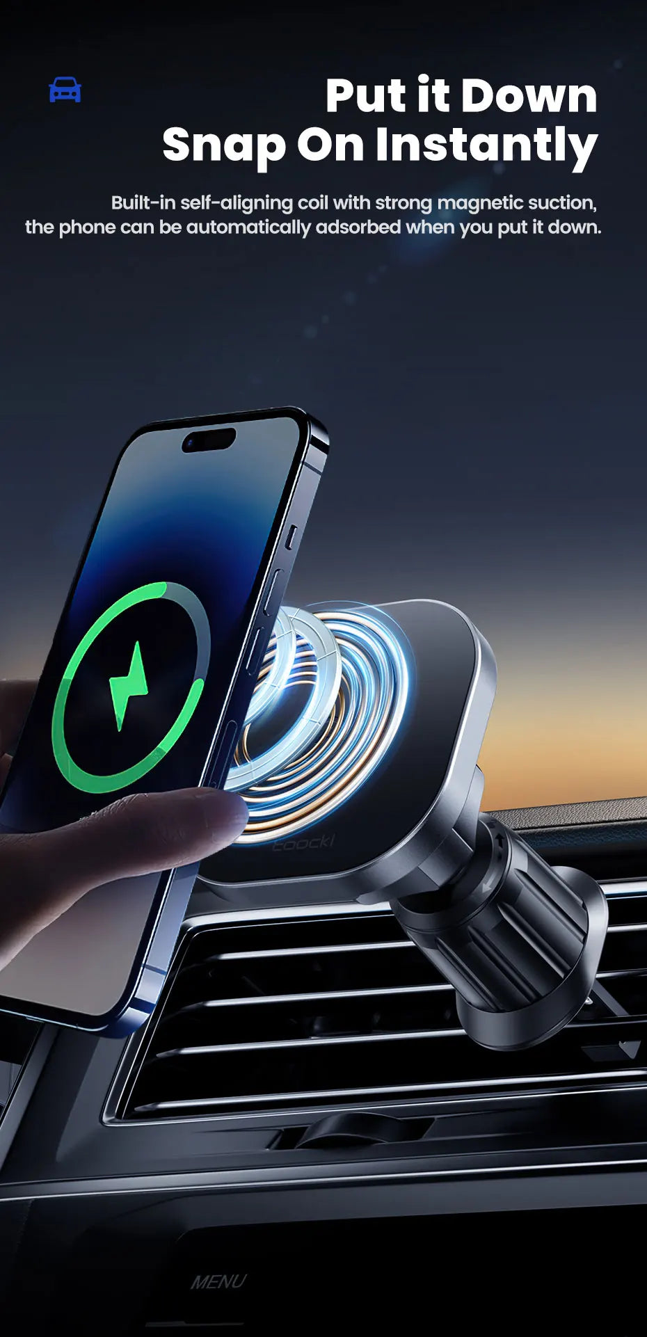 Toocki Magnetic Car Wireless Charger Car Phone Holder Air Outlet 15W Fast Charging Charger in Car For iPhone 15 14 13 12 Pro Max sayaragear