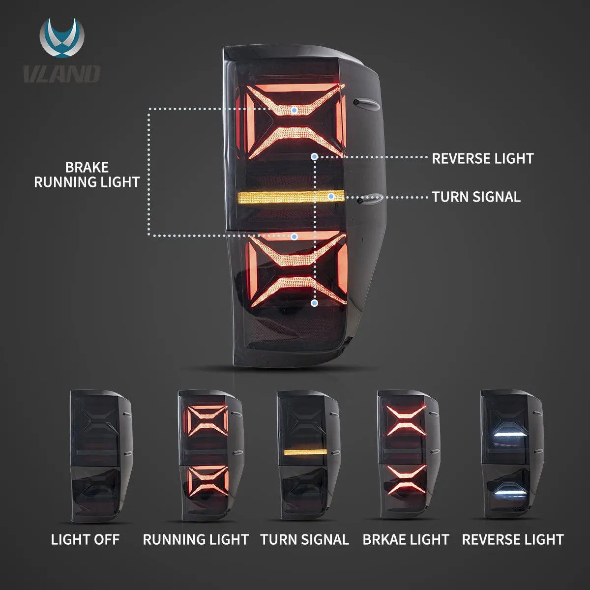 Vland 12-22 Ranger 1th Gen (T6/P375) International II LED Tail Lights With Sequential Turn Signal sayaragear