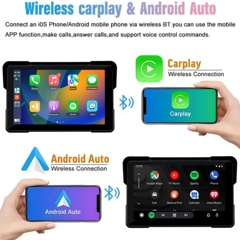 Jansite 5/7 inch Carplay Motorcycle DVR Navigation GPS Wireless CarPlay Android Auto IPX7 Display Screen Portable Moto Monitor sayaragear