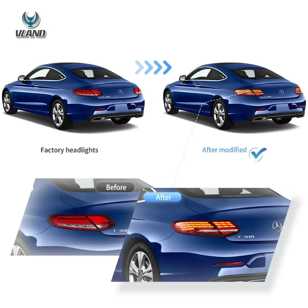 Vland 16-23 C-Class A205 C205 Full LED Tail Lights With Animation Sequential Turn Signal sayaragear