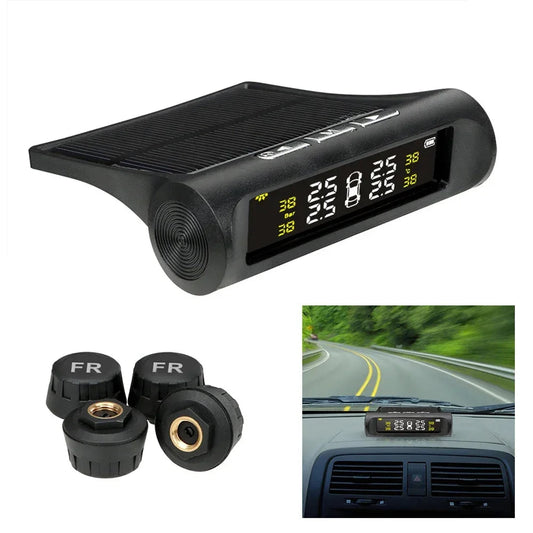TPMS Solar Tire Pressure Sensor Car Tire Pressure Monitoring System with 4 Wheel Internal External Sensors TMPS sayaragear