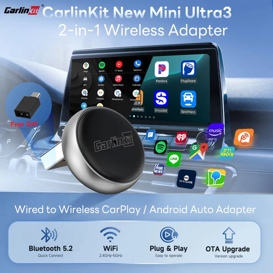 Mini Ultra 3 CarlinKit 5.0 Wireless Adapter Wireless CarPlay Android Auto For OEM Car Plug & Play WiFi Bluetooth Auto Connection sayaragear