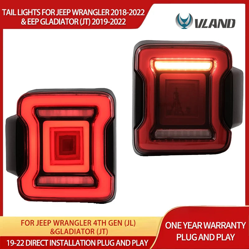 Vland 18-22 Wrangler 4th Gen (JL) & 19-22 Jeep Gladiator (JT) LED Tail Lights With Sequential Turn Signal sayaragear
