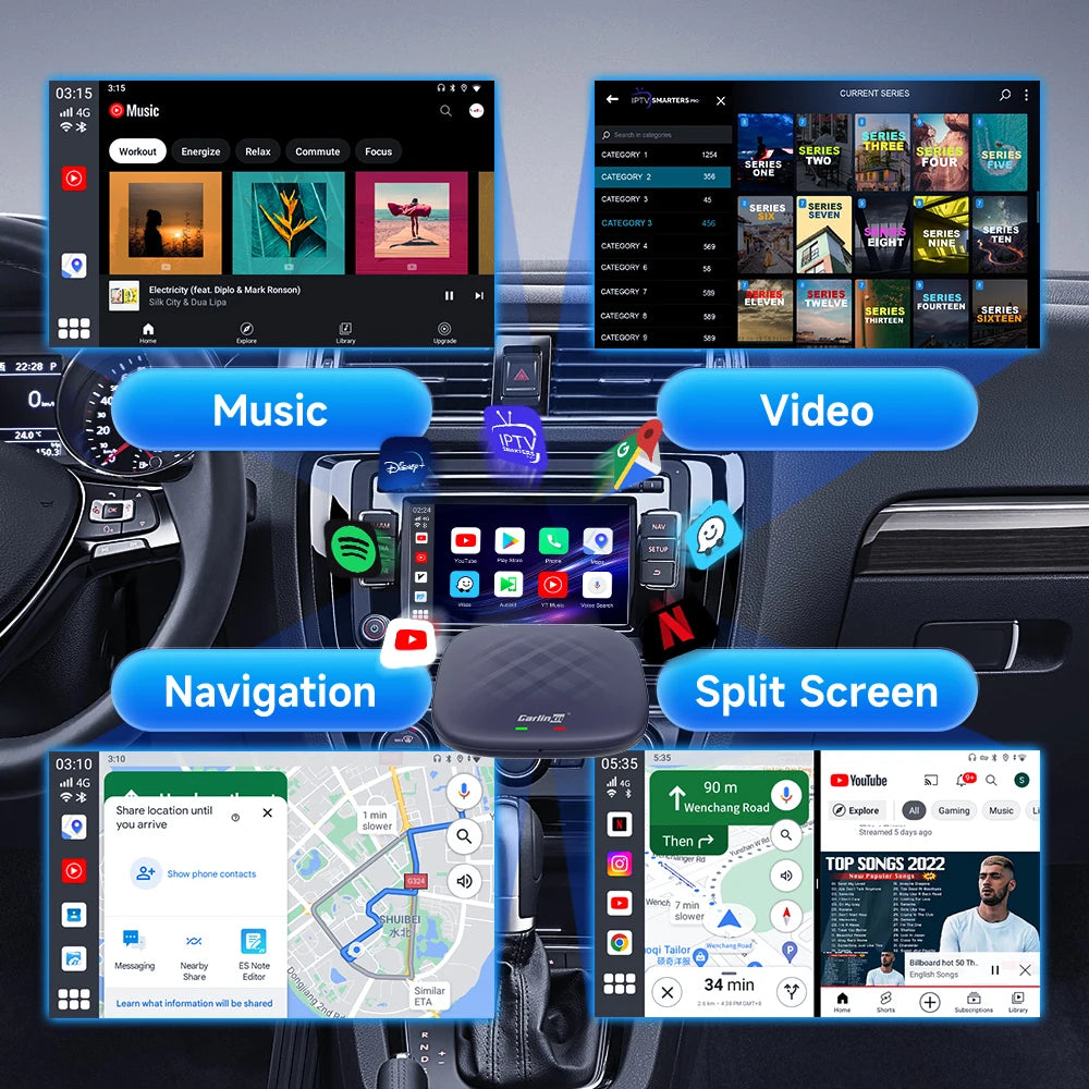 Android 13 CarlinKit Android Auto Wireless CarPlay AI TV Box QCM6125 8-Core Split Screen 64G 128G For Netflix YouTube Play Store sayaragear