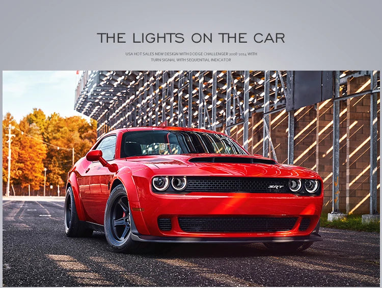 VLAND Car Headlights Assembly For Dodge Challenger 2008-2014 Head Light Moving Turn Signal Light DRL Dual Beam Lens Colourful sayaragear