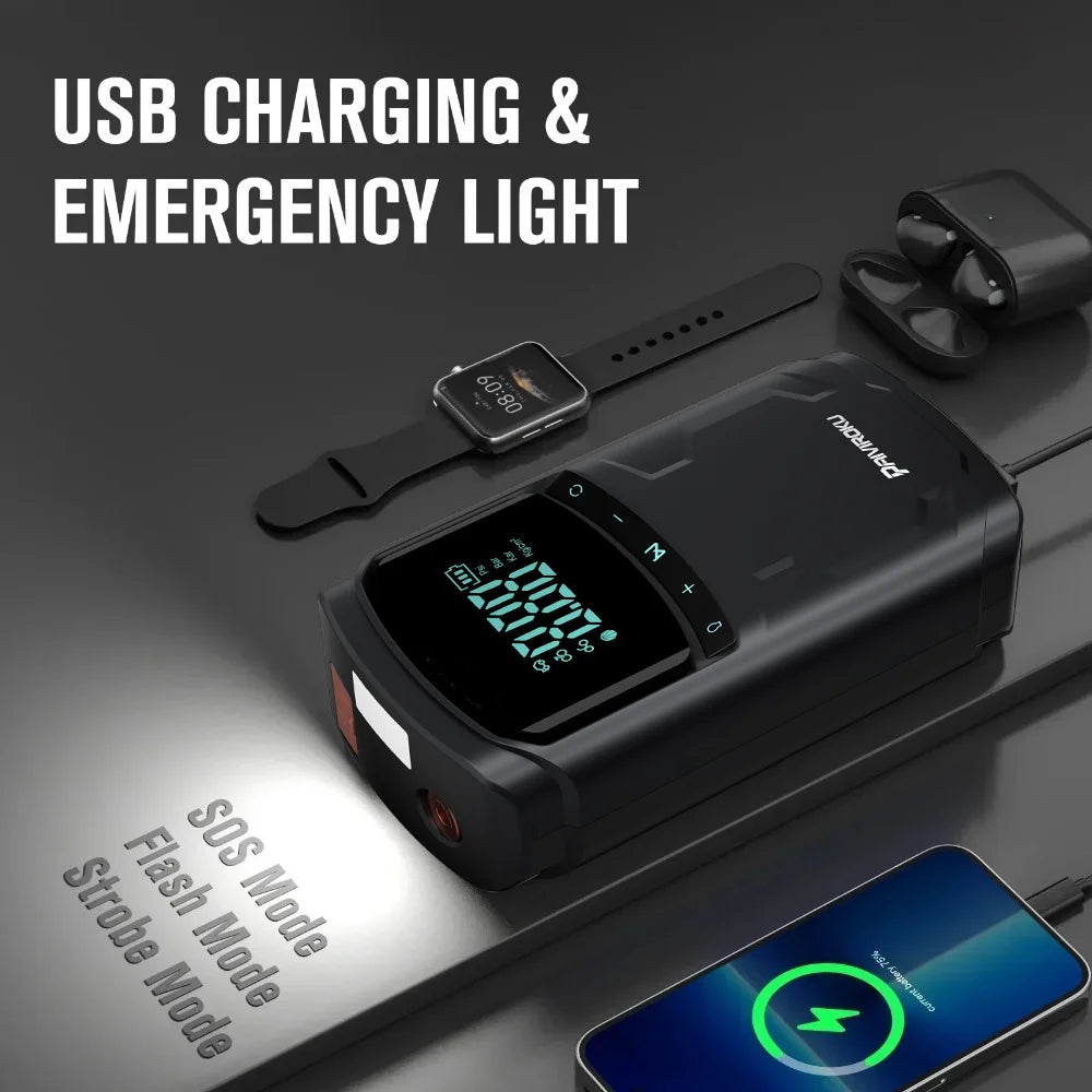 Car Jump Starter with Air Compressor Peak 5000A Auto Battery Booster 150PSI Air Pump Portable Power Bank Tire Inflator Lighting sayaragear