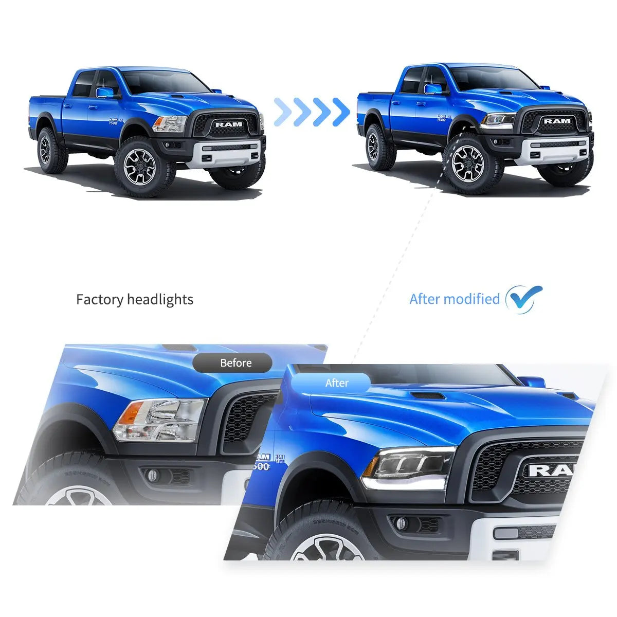 Vland 09-18 Ram 4th Gen 1500 2500 3500 LED Reflection Bowl HeadLights Premium Quality Complete Assembly sayaragear