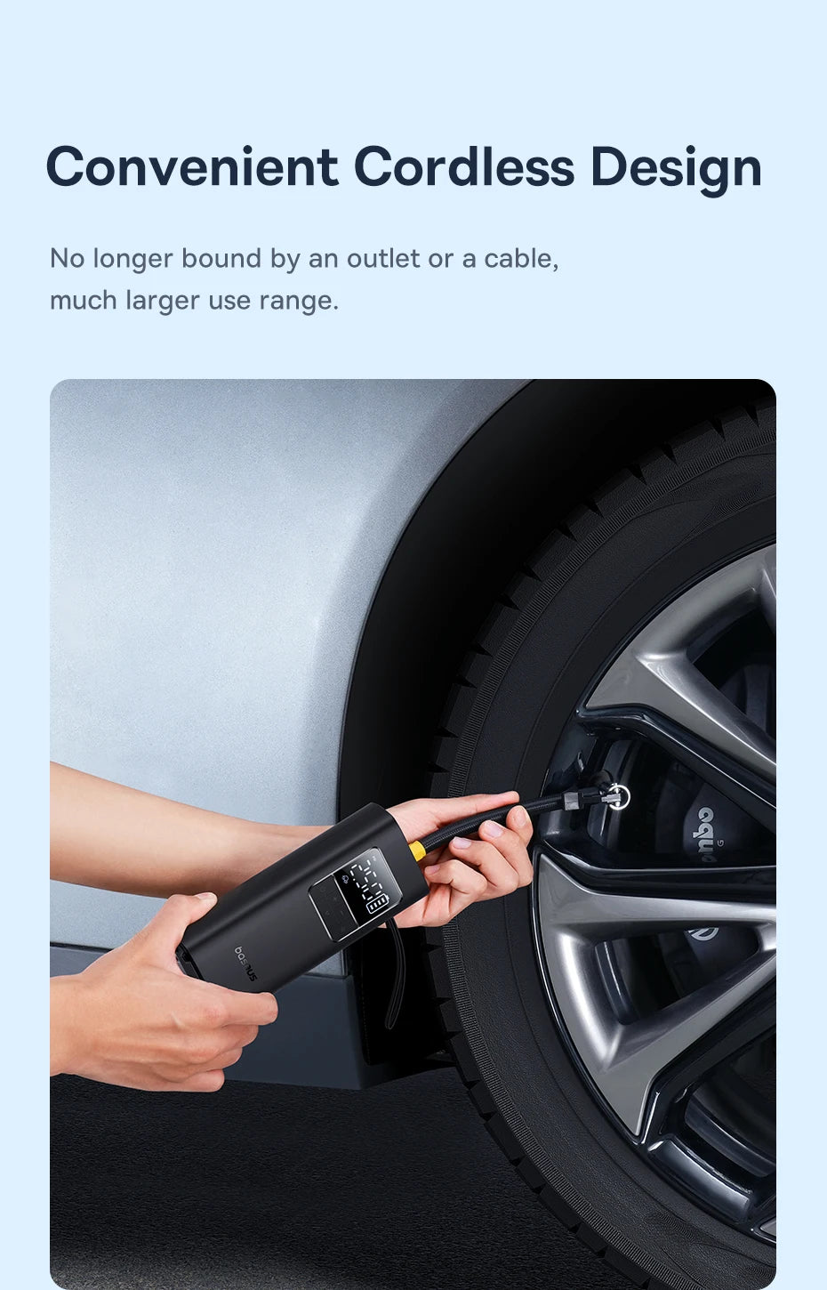 Baseus Wireless Car Air Pump Portable Air Compressor for Car Motorcycles Bicycle Electric Tire Inflator with LCD Digital Display sayaragear