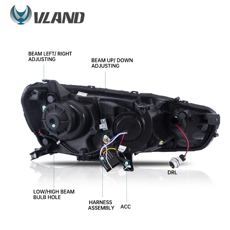 VLAND headlight Assembly FOR MITSUBISHI LANCER 2008-2017 LED HEADLIGHTS LED Running Light sayaragear