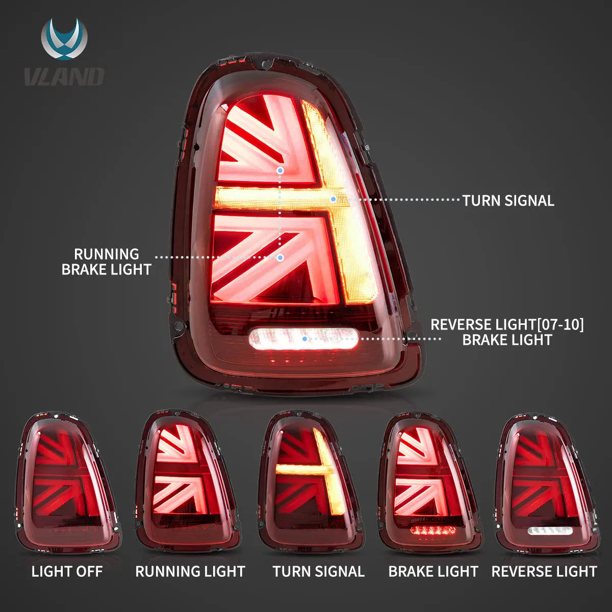 Vland 07-13 Mini Cooper 2nd Gen (R56 R57 R58 R59) II LED Tail Lights With Amber Sequential Turn Signal sayaragear