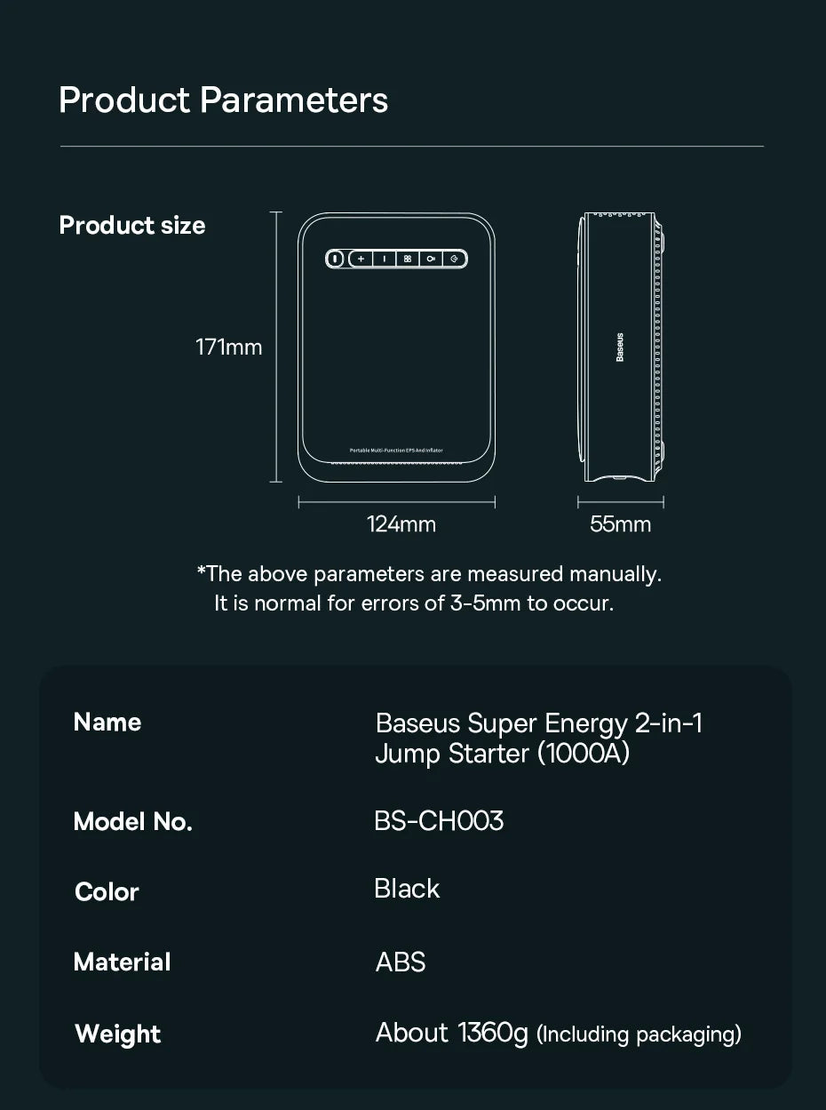 Baseus 2 In 1 Car Jump Starter Power Bank Air Compressor Inflator Pump 1000A Portable Power Station Car Battery Charger Booster sayaragear