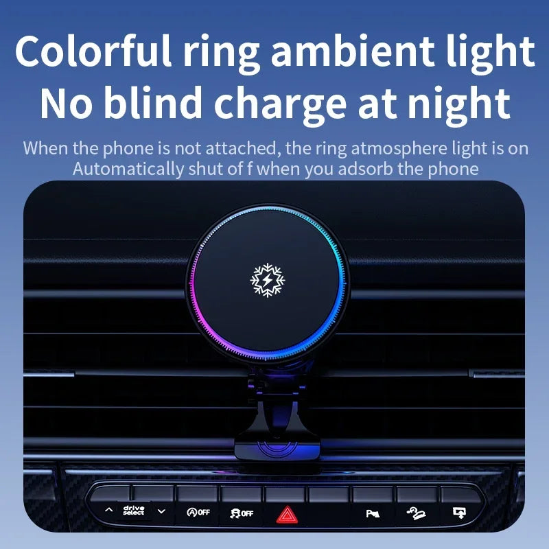 ice Cooling Magnetic Wireless Car Charger Stand for iPhone 16 15 14 13 12 Pro Max MacSafe Car Phone Holder Fast Charging Station sayaragear
