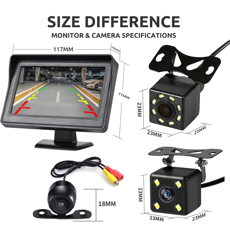Easy Installation 4.3Inch or Rear View Camera Monitor Screen Reversing Camera for Car Parking Parking System Camera for Vehicle sayaragear