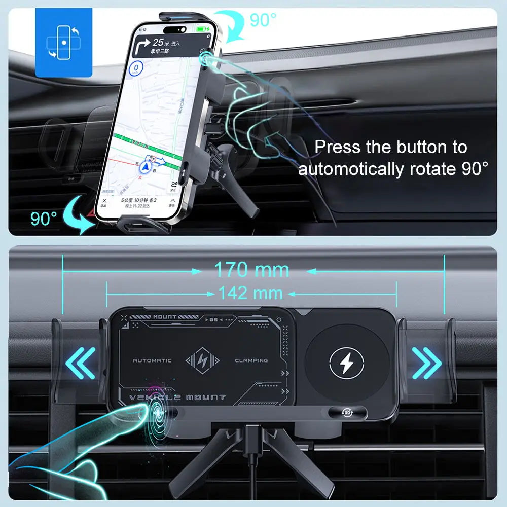 Car Wireless Charger Dual Coil Fold Screen Phone Fast Charging For Samsung Galaxy Z Fold 5 6 Flip 3 4 Air Vent Car Phone Holder sayaragear