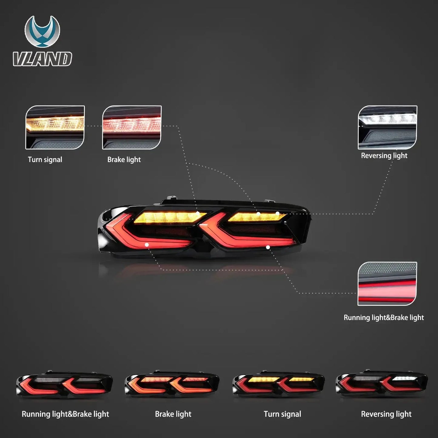 Vland 19-24 Camaro LED Tail Lights With Sequential Turn Signal Rear Lamp Assembly Upgrade sayaragear