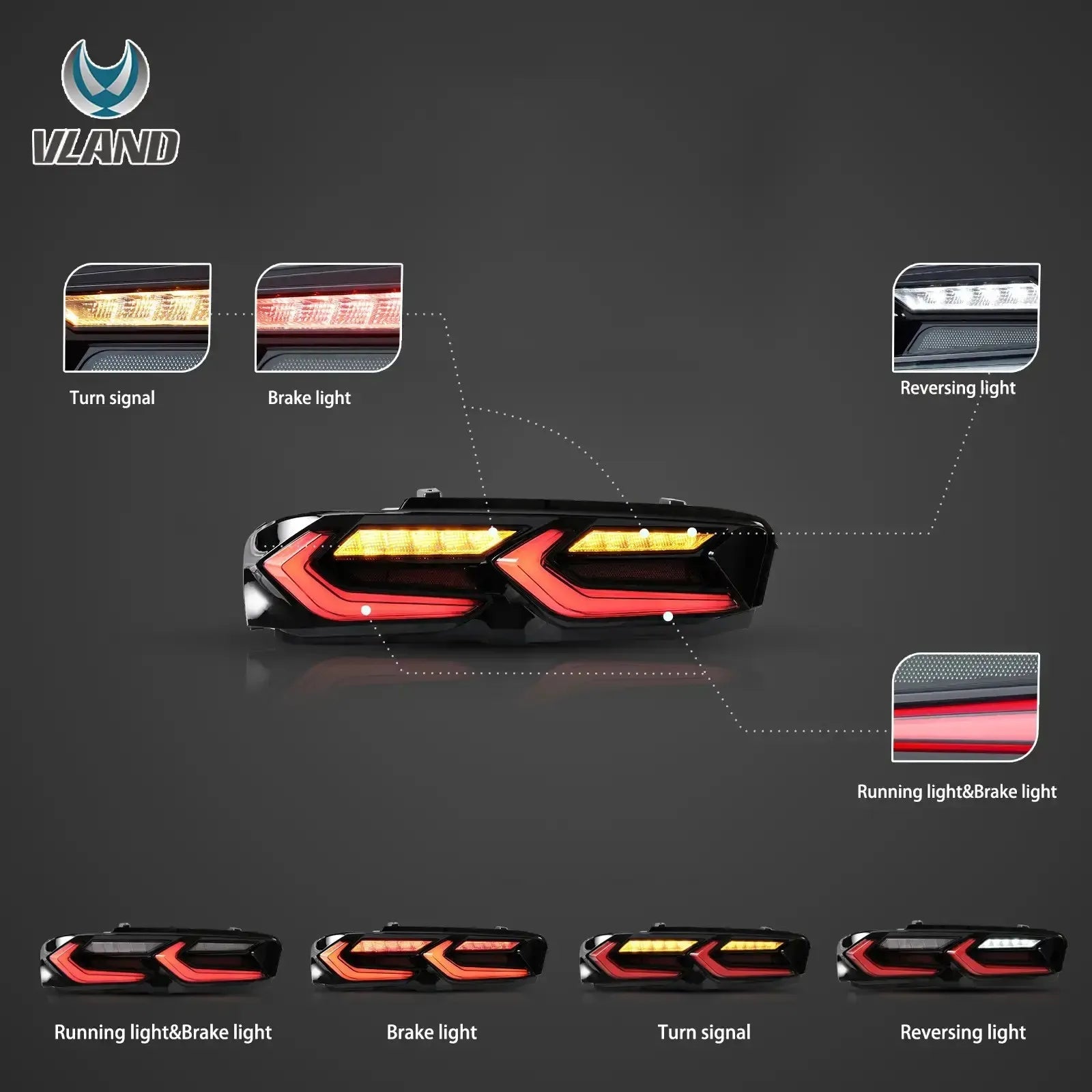 Vland 19-24 Camaro LED Tail Lights With Sequential Turn Signal Rear Lamp Assembly Upgrade sayaragear