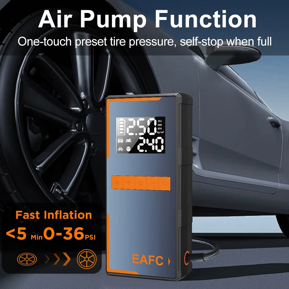 2025 Newest All-in-One Car Emergency Jump Starter & Air Pump 1200A Peak 150PSI Tire Inflator with LED Light & Power Bank sayaragear