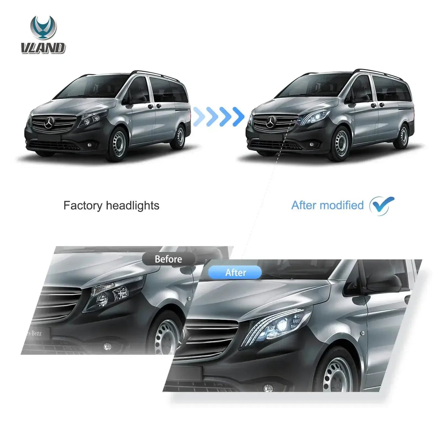 Vland 16-23 Benz Metris / Vito W447 LED Matrix Headlights with DRL High Low Beam Front Headlamp Assembly sayaragear