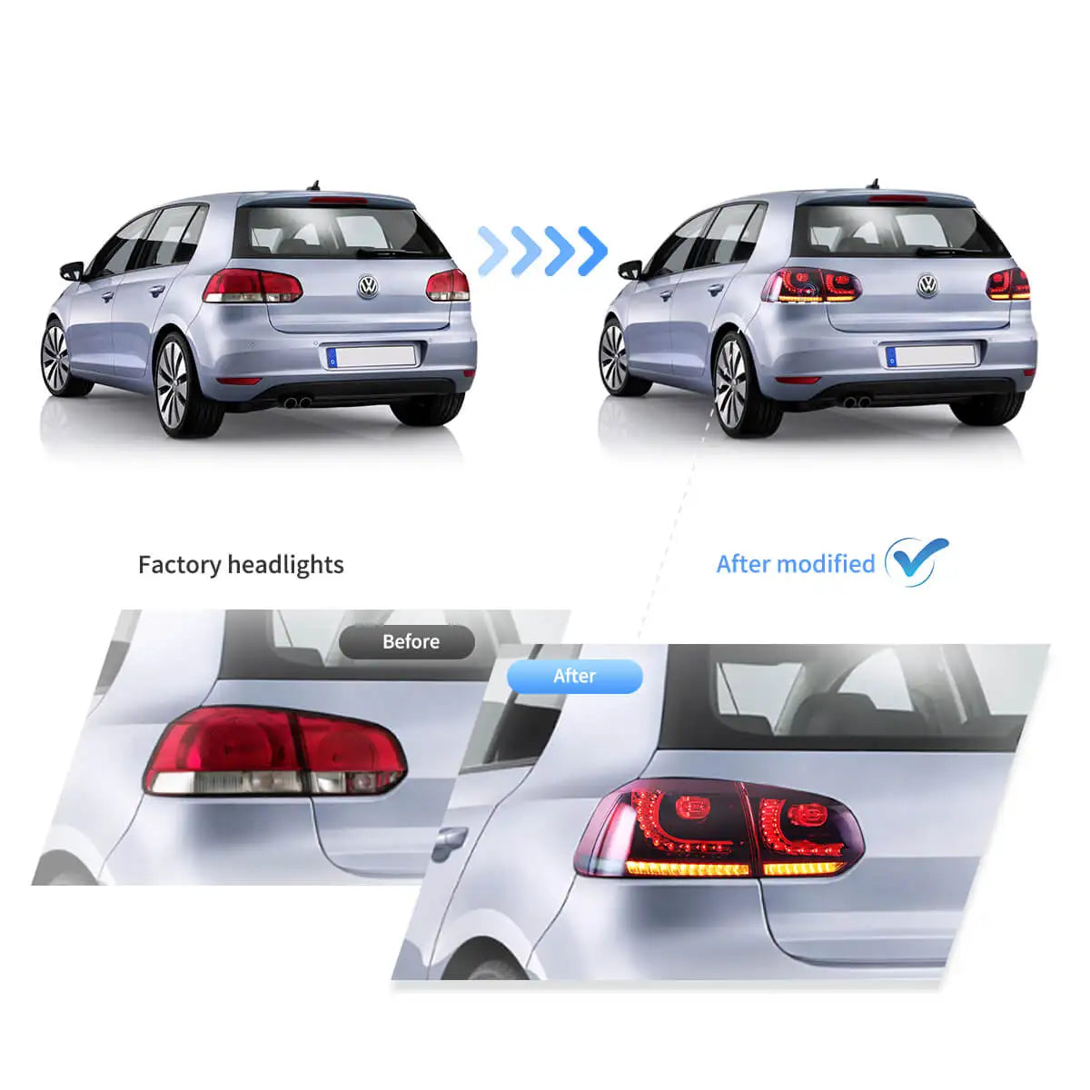 Vland 08-14 Golf 6th Gen Mk6 Hatchback LED Aftermarket Tail Lights With Amber Sequential Turn Signal sayaragear