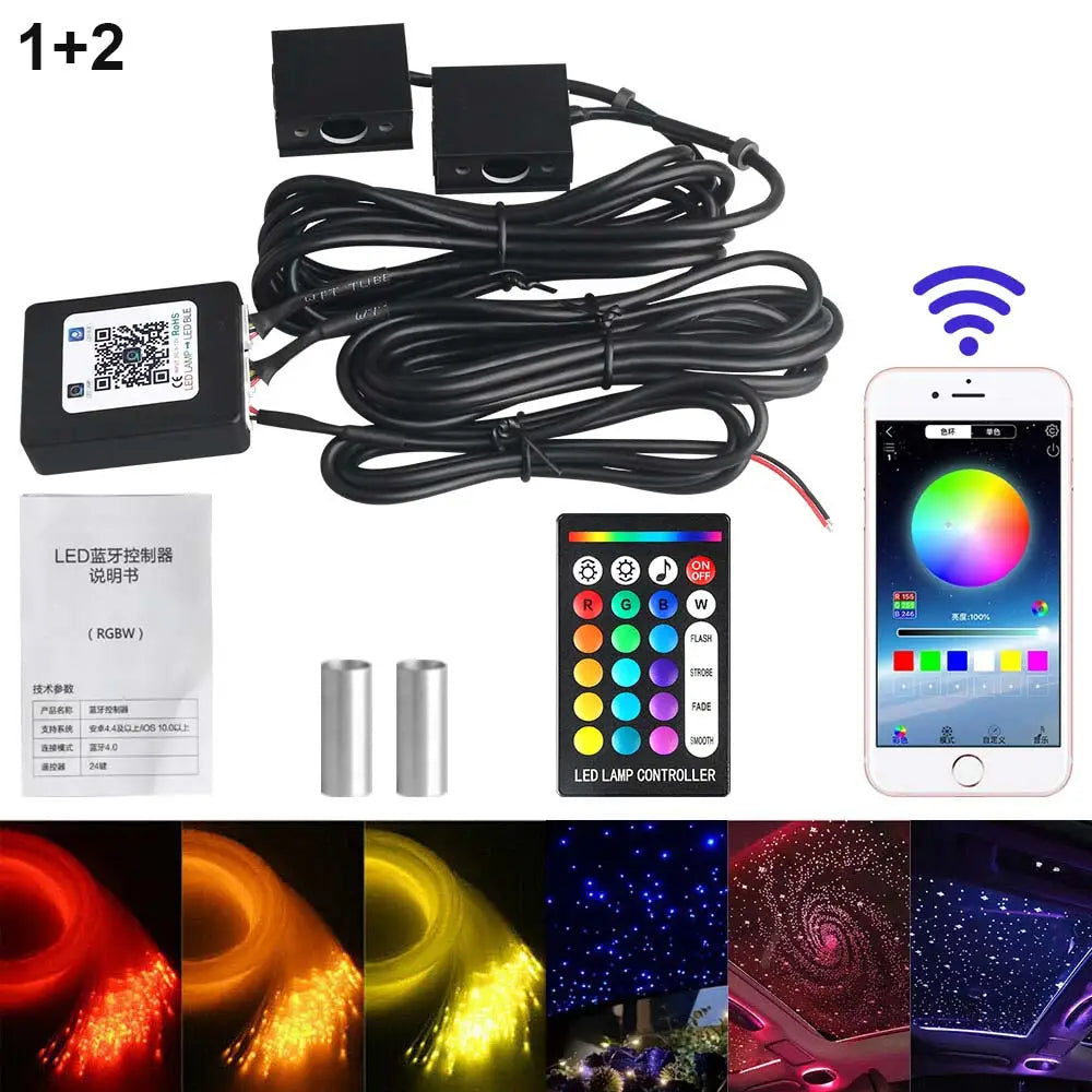 RGBW 1/2/4/6/8 split machine 2400x household car roof starry sky light kit roof fiber optic ceiling sayaragear