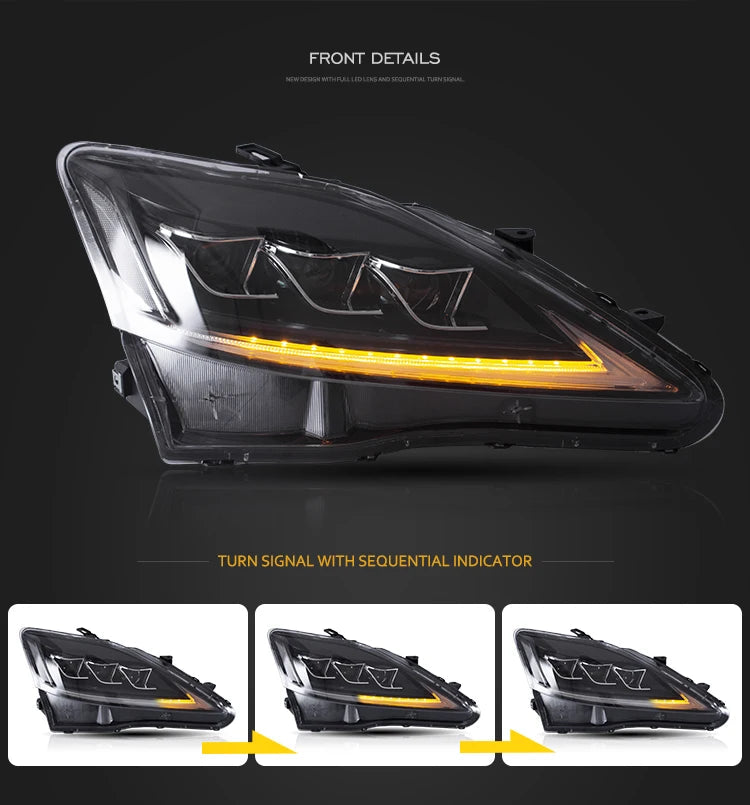 VLAND Headlamp Car Assembly For LEXUS  IS250 Headlight IS350 IS300 2006-2012 IS220d/IS F Clear Lamplight With Moving Turn Signal sayaragear