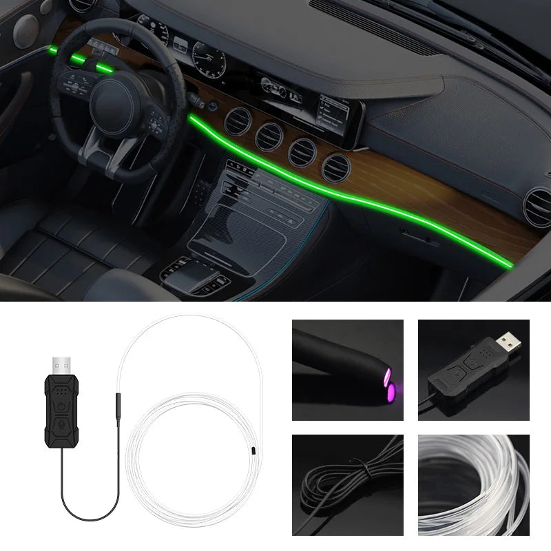 1/2/3/4/5M Car Interior RGB LED Light Strip Ambient Neon Invisible Light USB Fiber Optic Atmosphere Lamp Support APP Control sayaragear