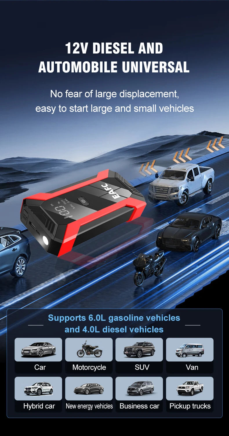 2000A Portable MultiFunction Emergency Booster Car Emergency Mobile Power Battery Charger 12V Car Jump Starter with LED Light sayaragear