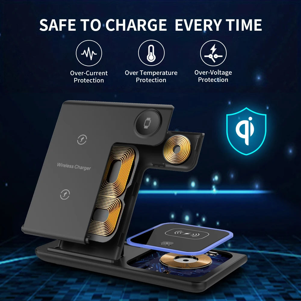 3 in 1 Wireless Charger Stand Pad Foldable Fast Charging Station Dock For iPhone 17 16 15 14 13 12 11 X 8 Apple Watch Airpods sayaragear