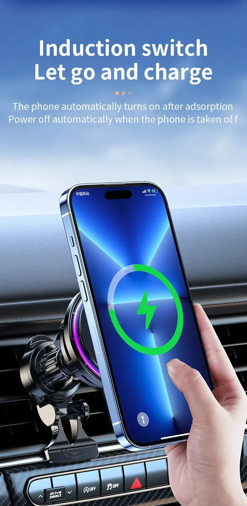 ice Cooling Magnetic Wireless Car Charger Stand for iPhone 16 15 14 13 12 Pro Max MacSafe Car Phone Holder Fast Charging Station sayaragear