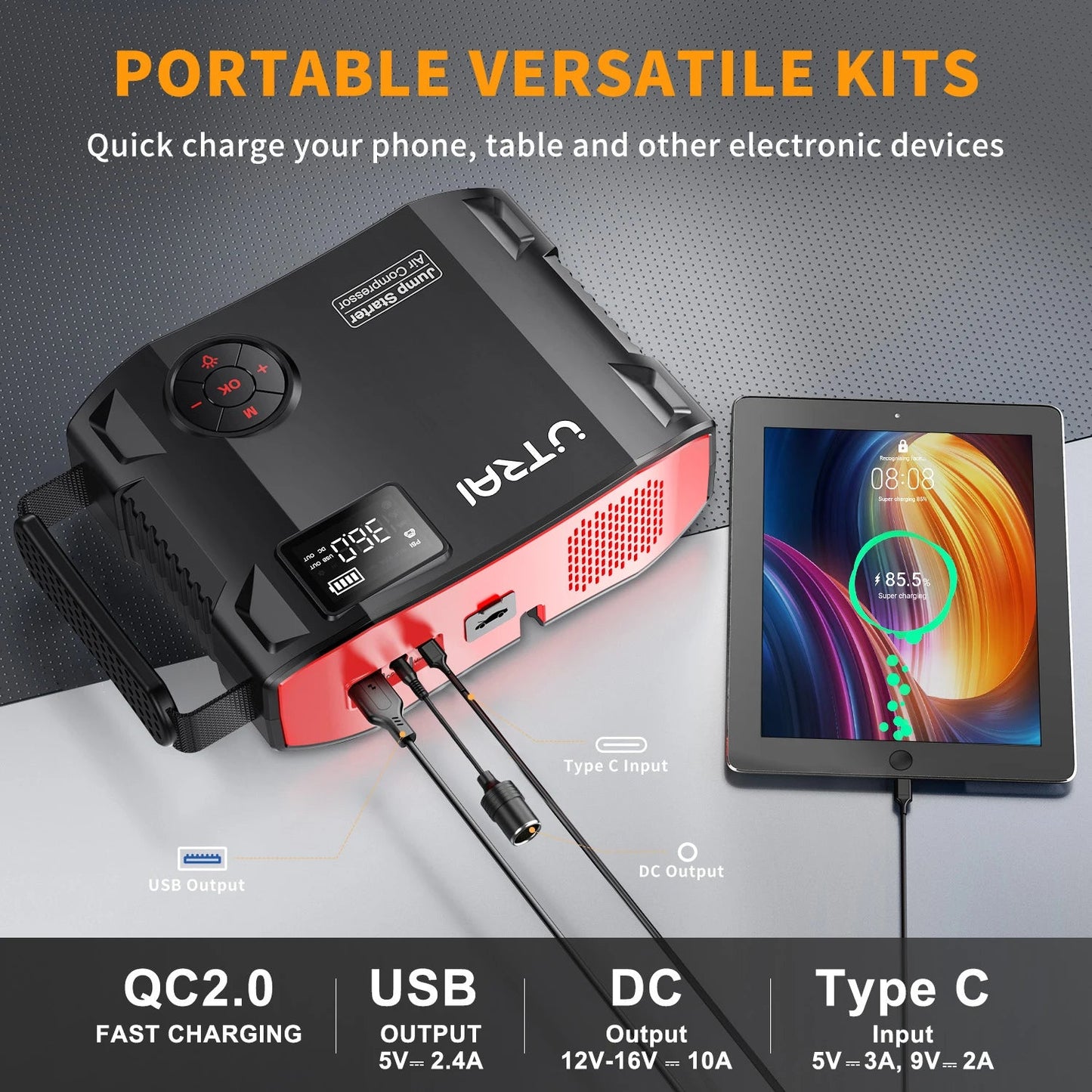 UTRAI 4 In 1 2000A Jump Starter Power Bank 16000mAh 150PSI Air Compressor Tire Pump Portable Charger Car Booster Starting Device sayaragear