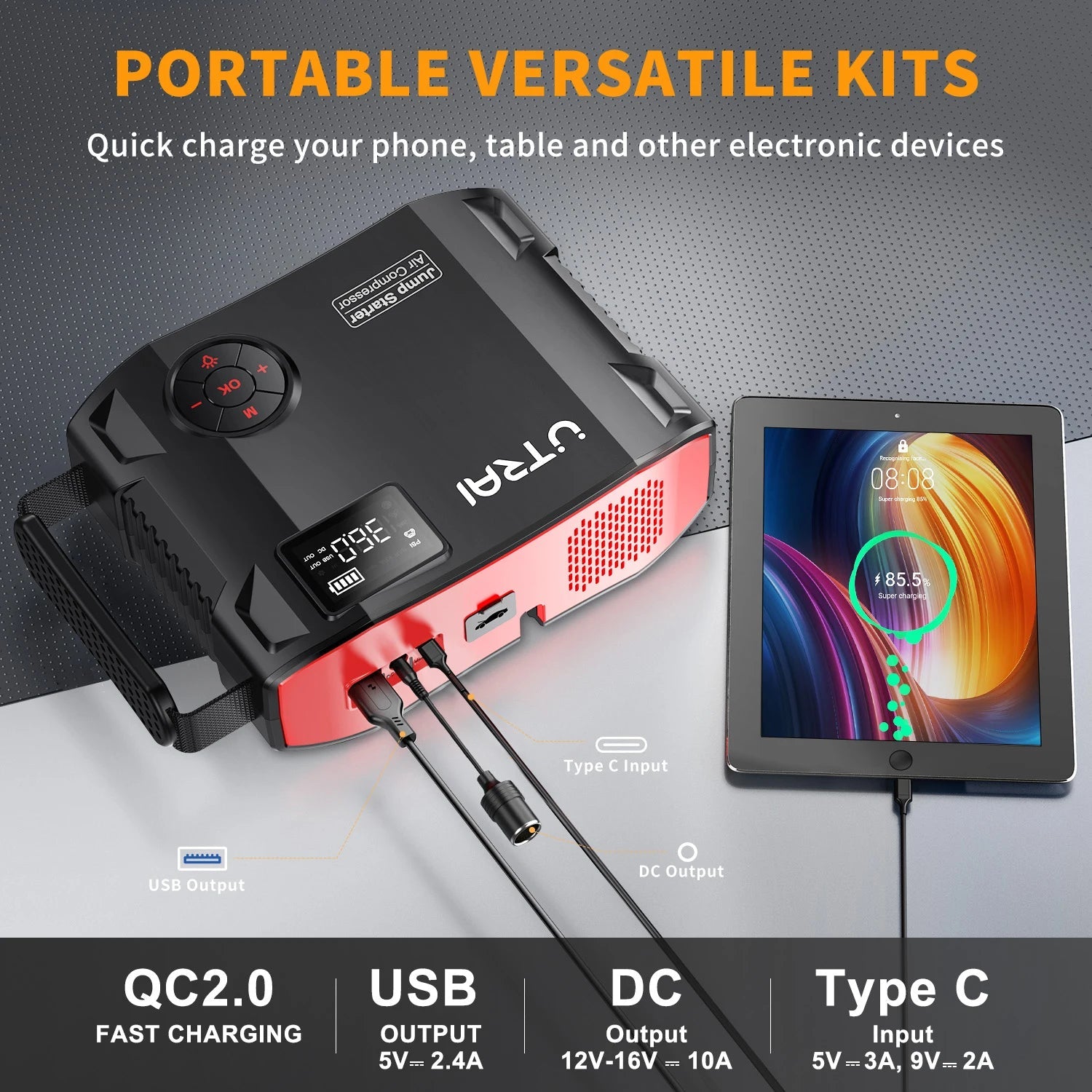 UTRAI 4 In 1 2000A Jump Starter Power Bank 16000mAh 150PSI Air Compressor Tire Pump Portable Charger Car Booster Starting Device sayaragear