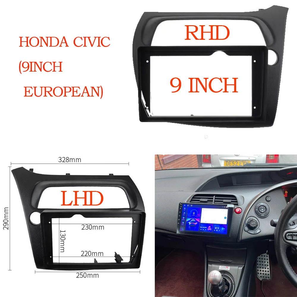 HAOCHEN 9 inch Car Radio Frame For HONDA Hatchback-Civic 2005-2011 LHD RHD Trim Panel Mount Kit Installation 2 Din Stereo sayaragear