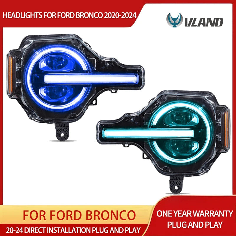 Vland 20-24 Bronco Full LED Projector RGB Headlights Assembly Upgrade sayaragear