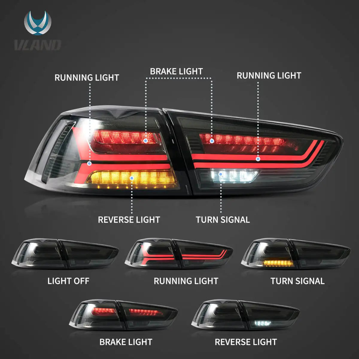 VLAND LED Tail Lights with Sequential Turn Signal for 2008-2017 Mitsubishi Lancer and Lancer Evolution X Rear Lamp Assembly sayaragear