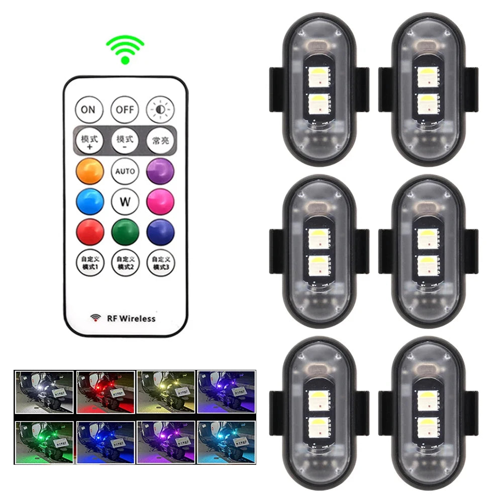 Car Motorcycle RGB LED Strobe Lights 8 Colors LED Flash Position Wireless Light Aircraft Airplane Helicopter Warning Lights sayaragear