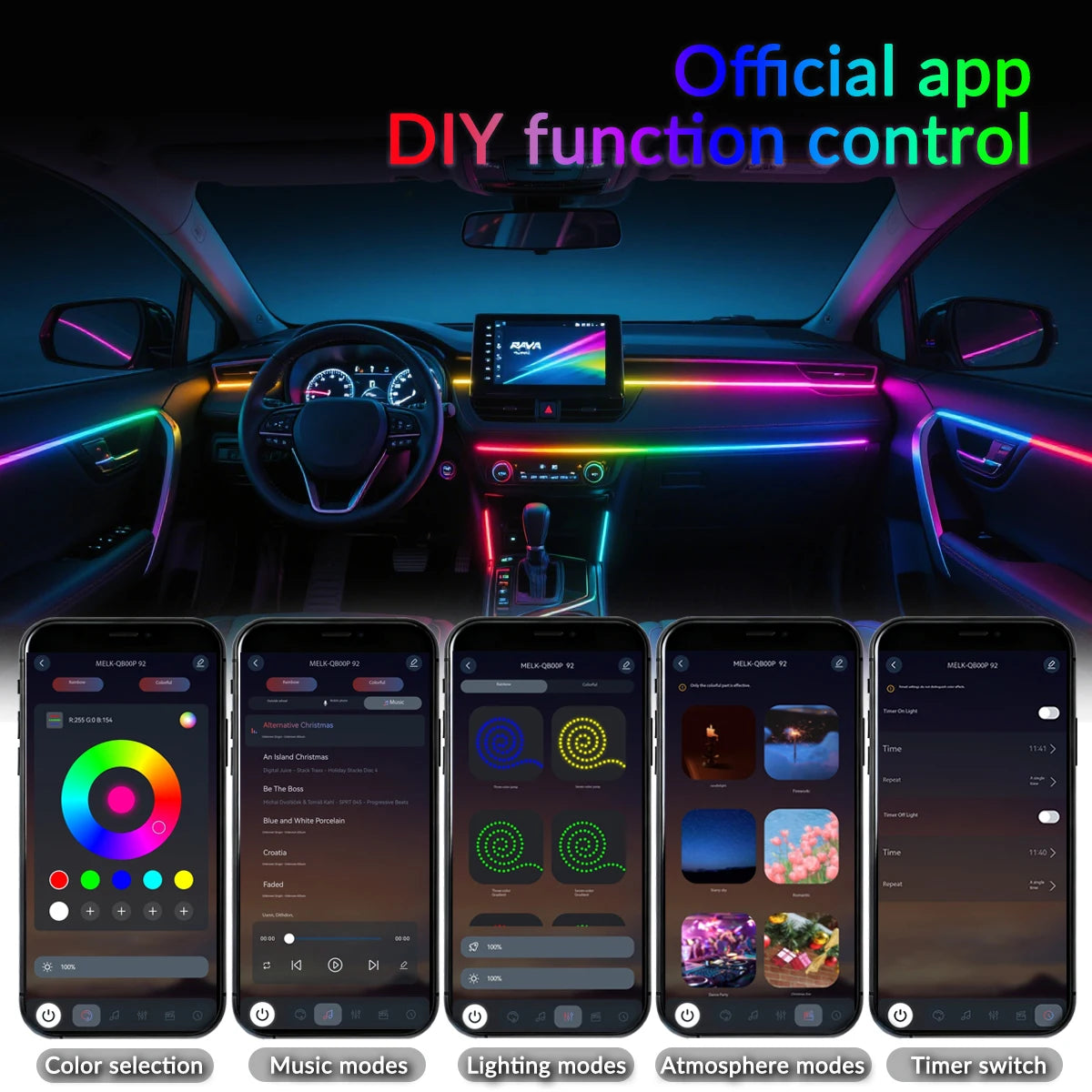 6/10/18 in 1 Car Ambient Light 64 Colors RGB Symphony Interior Acrylic LED Strip Light Hidden Music APP Control Atmosphere Lamp sayaragear