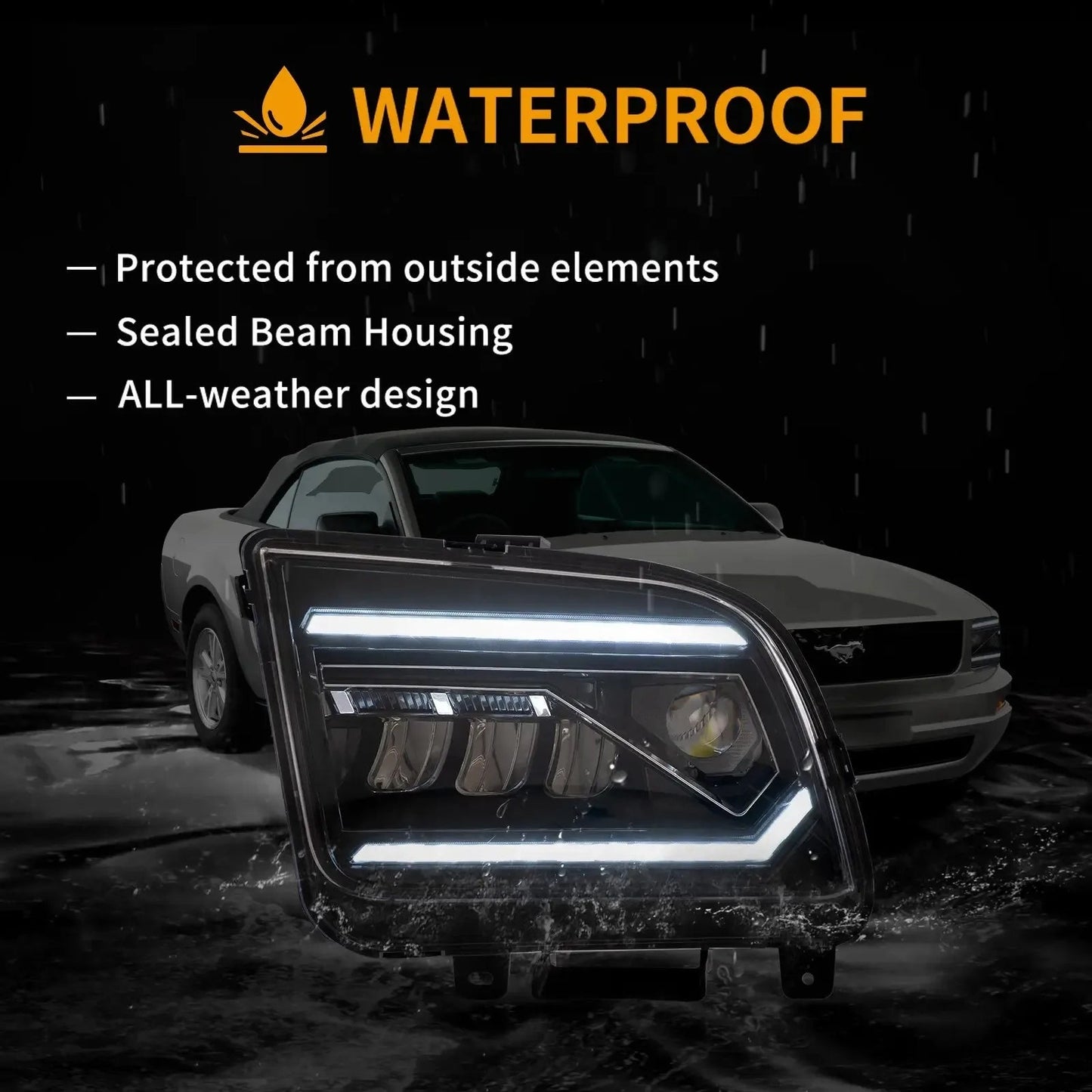 Vland 05-09 Mustang S197 LED Dual Beam Projector Headlights with DRL High Low Beam Front Headlamp Assembly sayaragear
