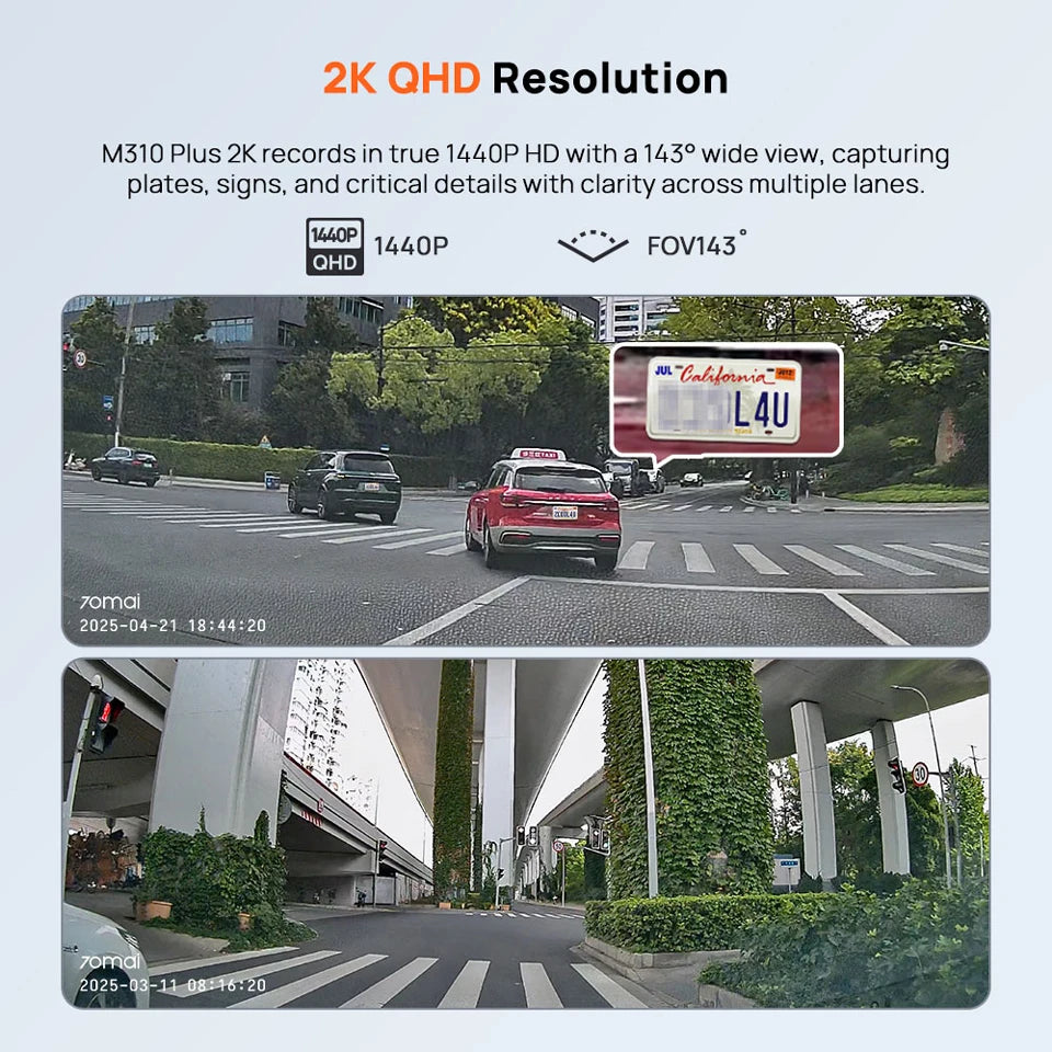 70mai Dash Cam M310 Plus 2K 1440P 143°FOV F1.55 Smart Voice Control 24H Parking Guard Night Vision 70mai M310 Plus 2K Car DVR sayaragear