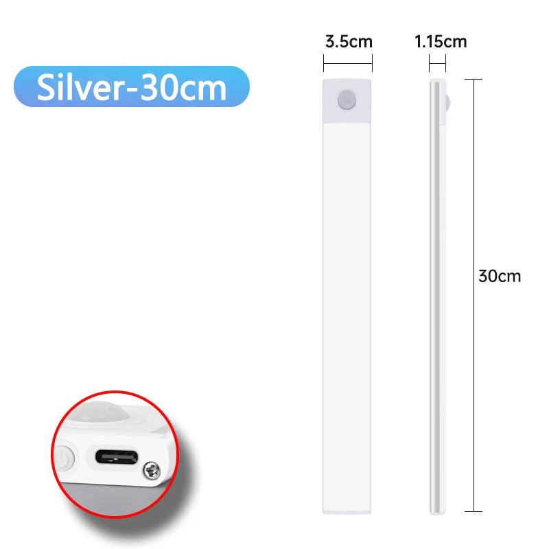 LED Cabinet Light Type C Rechargeable Motion Sensor Night Lights for Kitchen Wardrobe Cabinet Lighting 10cm/20cm/30cm/40cm/50cm sayaragear