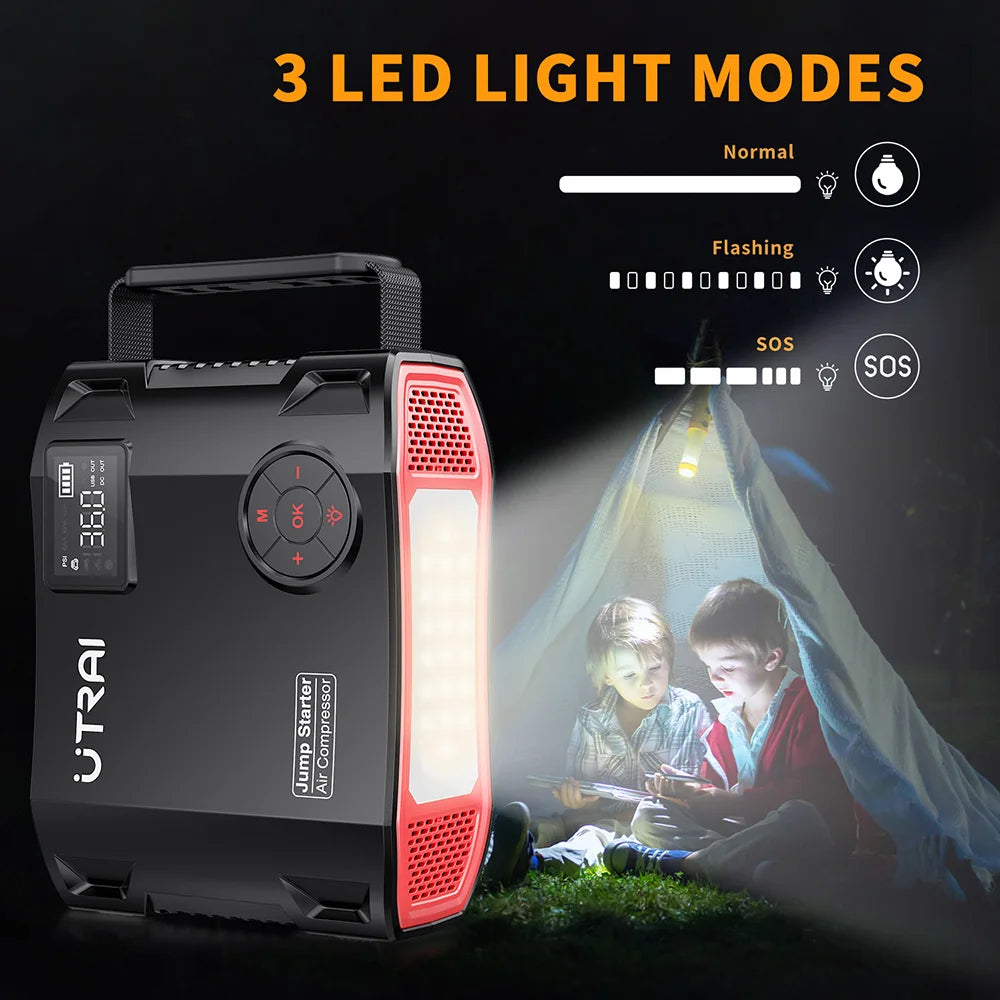 UTRAI 4 In 1 2000A Jump Starter Power Bank 16000mAh 150PSI Air Compressor Tire Pump Portable Charger Car Booster Starting Device sayaragear