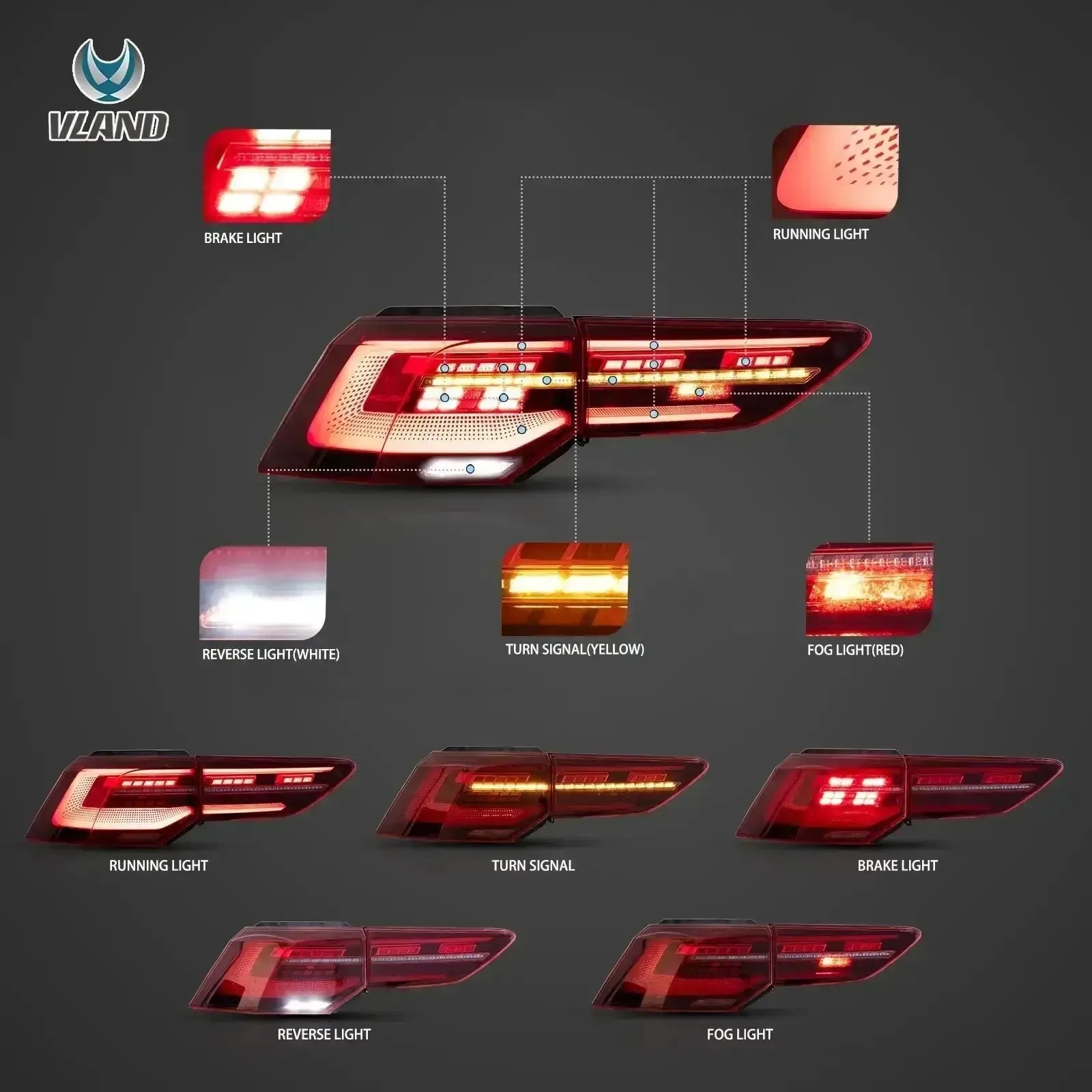 VLAND 20-23 Golf MK8 Hatchback LED Tail Lights With Sequential Amber Turn Signal sayaragear